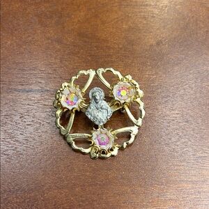 Vintage Gold tone Brooch with Pink Accents